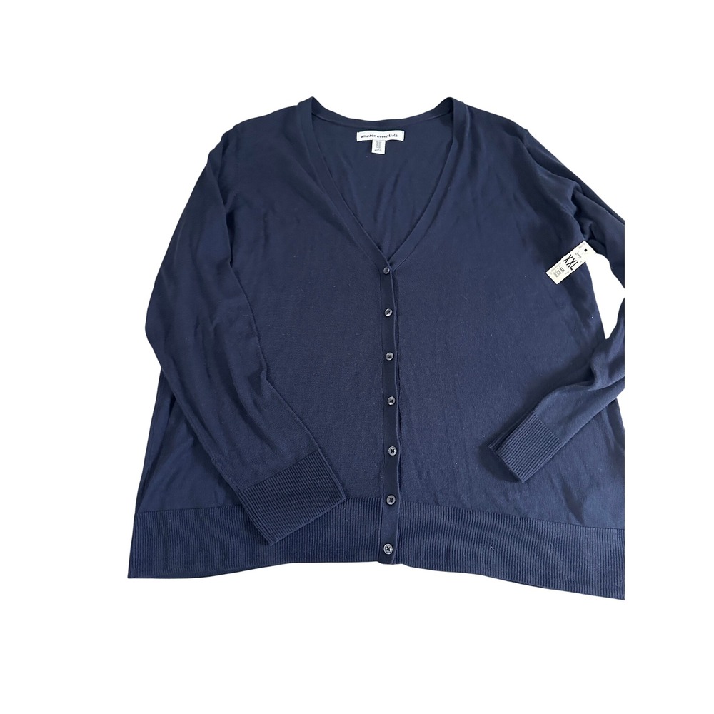 Amazon Essentials Womens XXL Navy Blue V-Neck Cardigan Sweater Button Front NWT